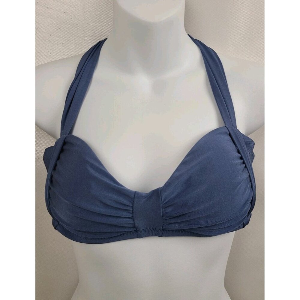 Athleta Womens Bikini Top Small Blue Adjustable Tie Back Strappy Swimwear Beach